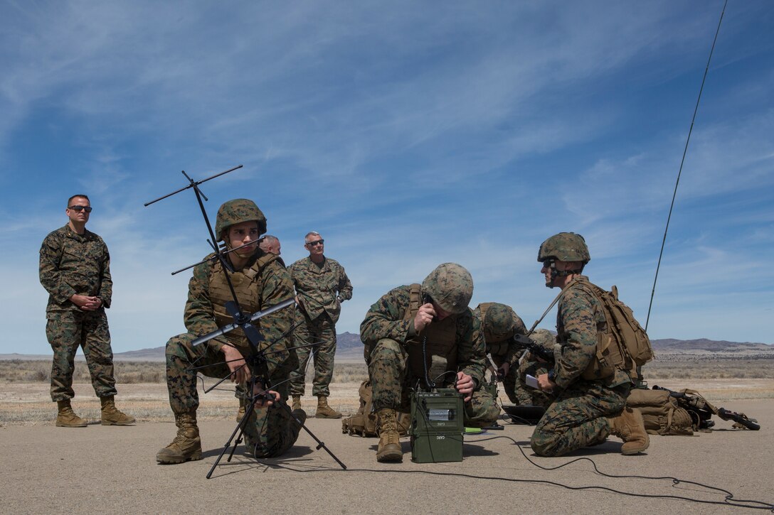 Lt. Gen. Rex C. McMillian, commander of Marine Forces Reserve and Marine Forces North, and key leaders from MARFORRES observe as Marines with Kilo Battery, 2nd Battalion, 14th Marine Regiment, set up a Fire Directional Center at Dugway Proving Grounds, Utah, March 30, 2018. Marines from Kilo Battery flew from Fort Campbell, Ky., to Dugway where they offloaded and fired four HIMARS missiles, demonstrating a unique capability that will give commanders more options to deal with threats when other options are not appropriate. (Marine Corps photo by Lance Cpl. Niles Lee