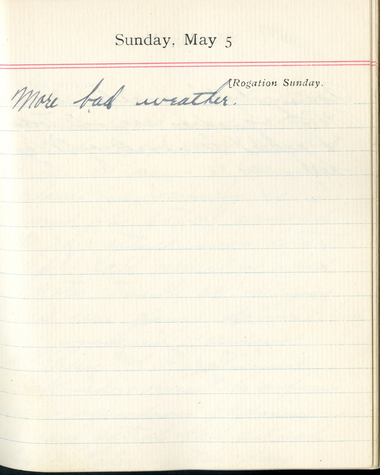 Capt. Edward V. Rickenbacker's 1918 wartime diary entry. (05/05/1918).

More bad weather.