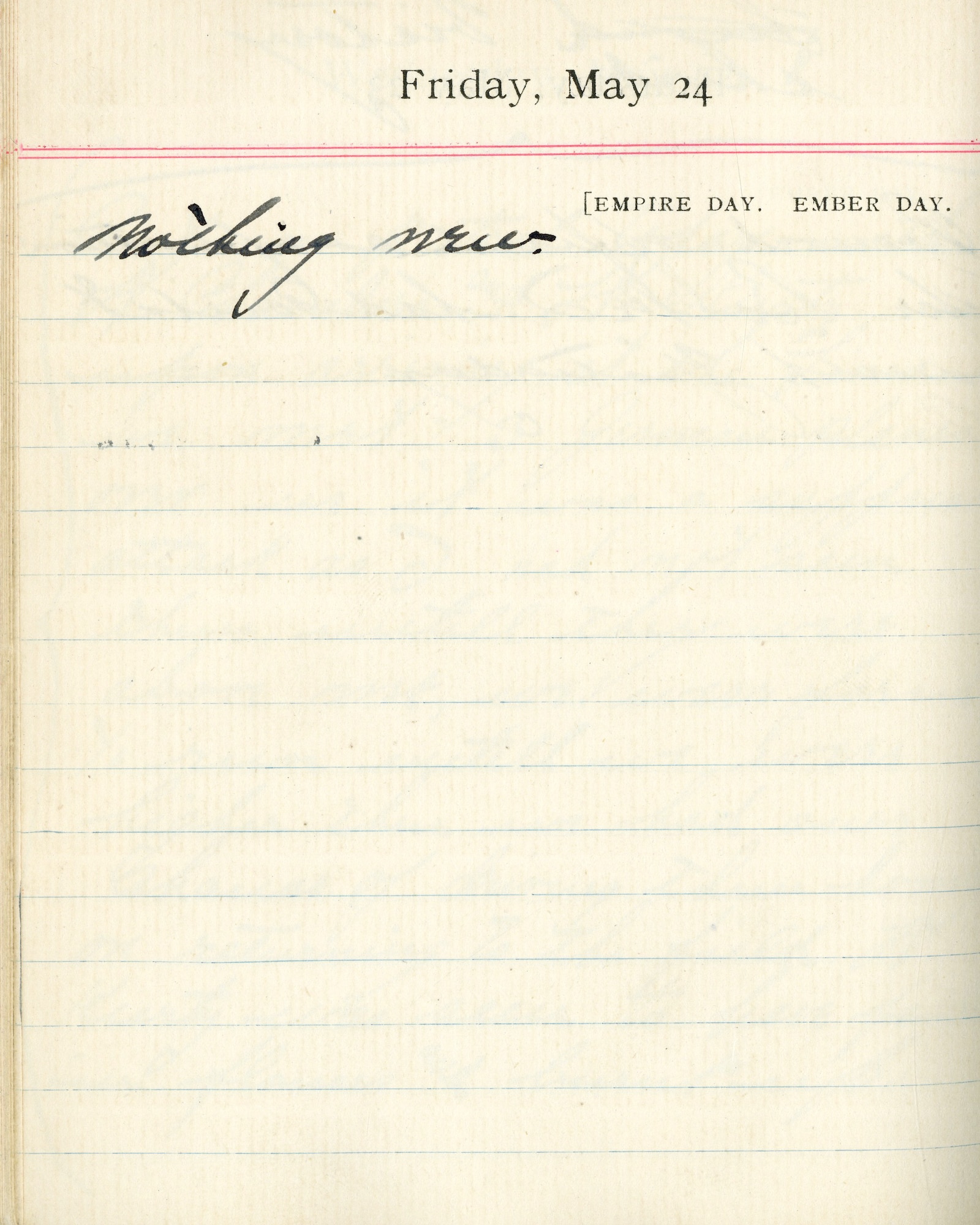 Capt. Edward V. Rickenbacker's 1918 wartime diary entry. (05/24/1918).

Nothing new.