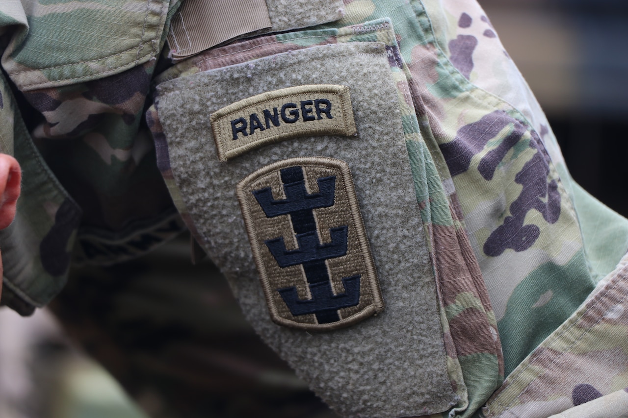 Soldier displays the Army's Ranger patch.