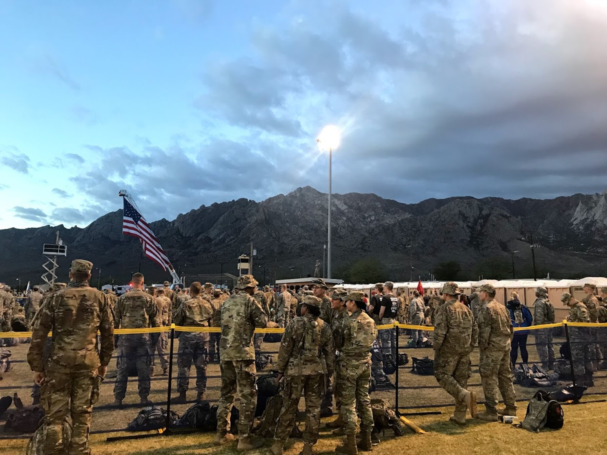 Participants of the 29th annual Bataan Memorial Death March, wait for the event to begin, March 25, 2018, at White Sands, N.M.