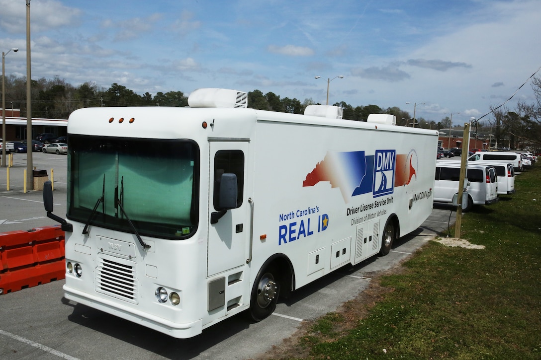 The North Carolina Department of Motor Vehicles Full Service RV is now open at Hadnot Point for authorized personnel and their families. By October 2020, it will be a requirement to have a REAL ID to access all federal facilities and airports. Appointments are required and can be scheduled by visiting www.lejeune.marines.mil <http://www.lejeune.marines.mil> . The North Carolina Department of Motor Vehicles Full Service RV is now open at Hadnot Point for authorized personnel and their families. By October 2020 it will be a requirement to have a REAL ID to access all federa l facilities and airports. Appointments are required and can be scheduled by visiting: www.signupgenius.com/go/60b0f4ea8ae2da5fd0-real <http://www.signupgenius.com/go/60b0f4ea8ae2da5fd0-real>. (U.S. Marine Corps photo by Lance Cpl. Nicholas Lubchenko)