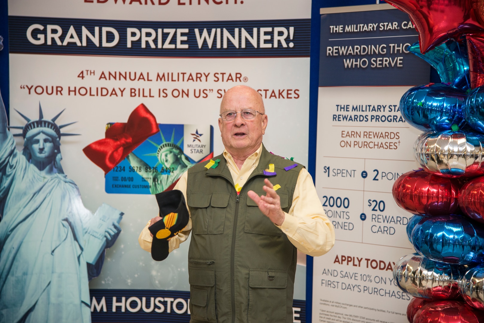 Retired Army Col. Edward Lynch recounts how he actually hung up when AAFES called him the first time to inform him he had won the Military Star "Your Holiday Bill is On Us" contest. He received a $2,500 payoff towards his card balance at the Joint Base San Antonio-Fort Sam Houston Exchange April 4. Lynch was entered into the contest when he used his card last fall to make a purchase.