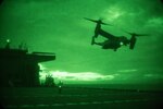 180402-M-WP334-0078 U.S. 5TH FLEET AREA OF OPERATIONS (April 2, 2018) A U.S. Marine MV-22B Osprey assigned to Marine Medium Tiltrotor Squadron (VMM) 162 (Reinforced), 26th Marine Expeditionary Unit, lifts off from the flight deck of USS Lewis B. Puller (ESB 3) during Alligator Dagger, April 2, 2018. Led by Naval Amphibious Force, Task Force 51/5th Marine Expeditionary Brigade, Alligator Dagger integrates U.S. Navy and Marine Corps assets to practice and rehearse a range of critical capabilities available to U.S. Central Command both afloat and ashore to promote stability and security in the region.