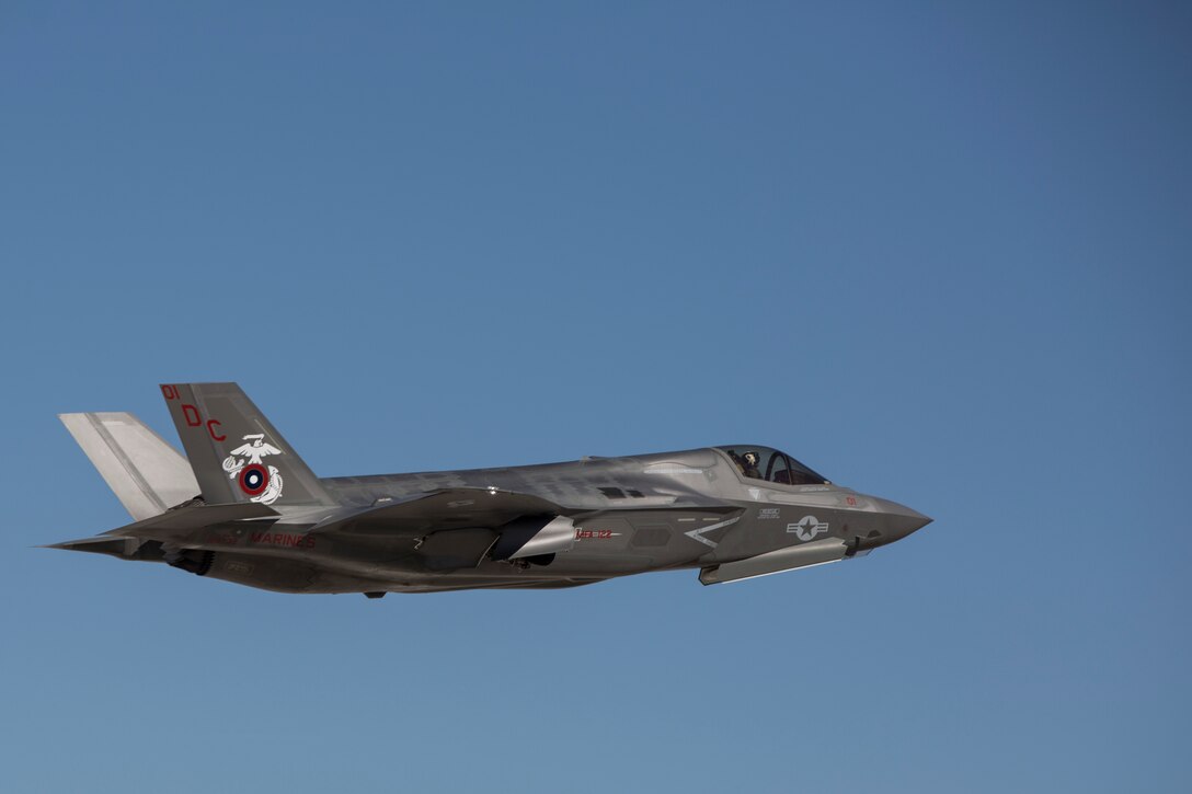 The Commanding Officer of Marine Fighter Attack Squadron 122 (VMFA-122), Lt. Col. John P. Price, conducts VMFA-122's first flight operations in an F-35B Lightning II on Marine Corps Air Station (MCAS) Yuma, Ariz., March 29, 2018. VMFA-122 is conducting the flight operations for the first time as an F-35 squadron. (U.S. Marine Corps photo by Sgt. Allison Lotz)