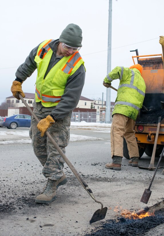 773rd Civil Engineer Squadron repairs potholes at JBER