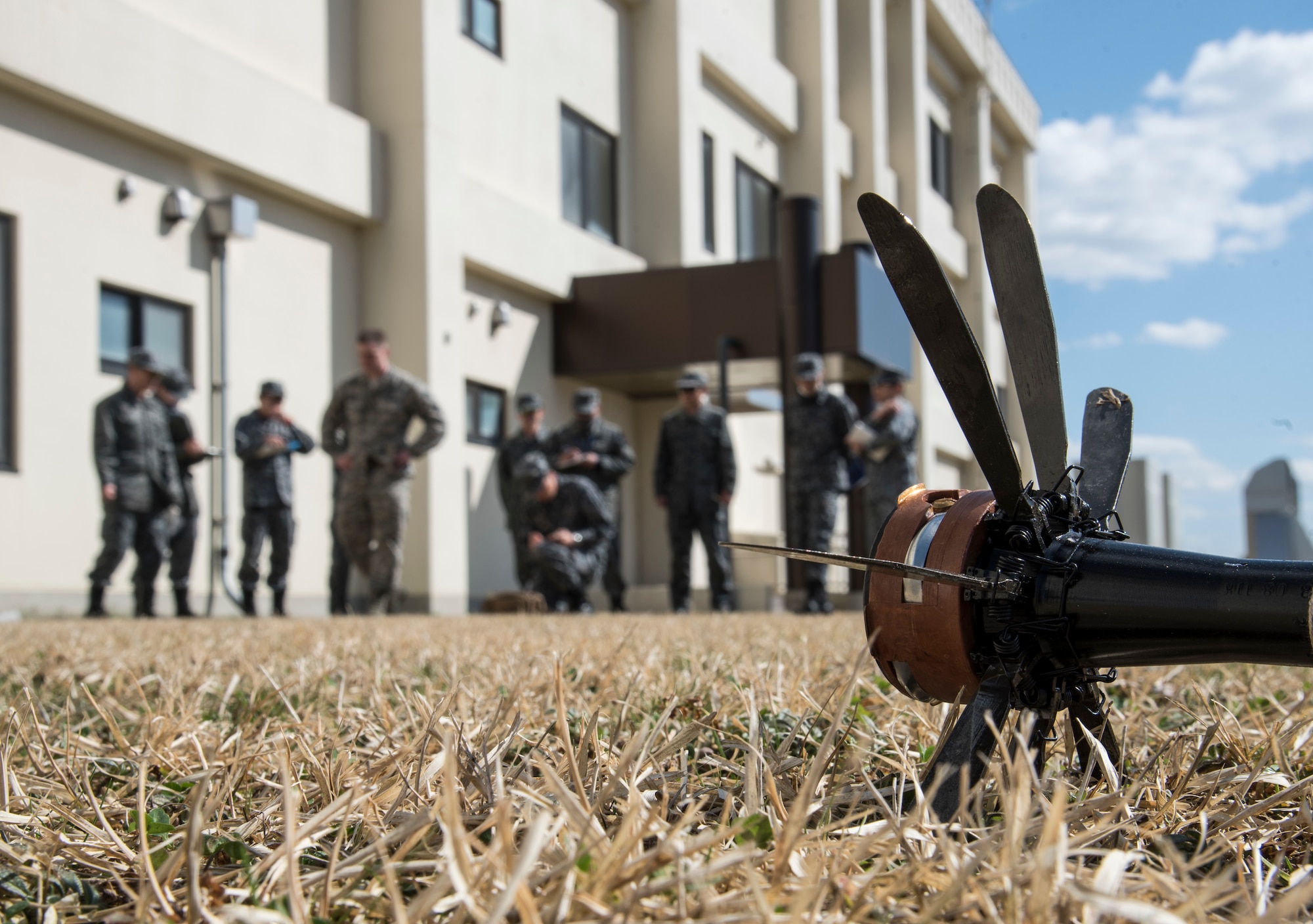 An inert foreign rocket lays exposed during unexploded ordnance disposal reconnaissance
training at Misawa Air Base, Japan, March 30, 2018. During the training, the 35th Civil Engineer
Squadron explosive ordnance disposal teams worked with Japan Air Self-Defense Force Airmen
from the 3rd Air Wing and the Tohoku Subordinate Base, Tohoku, Japan, EOD unit to practice
executing a bilateral mission together. They also took the time to train newer JASDF personnel
on foundational methods of UXO reconnaissance. (U.S. Air Force photo by Senior Airman Sadie
Colbert)