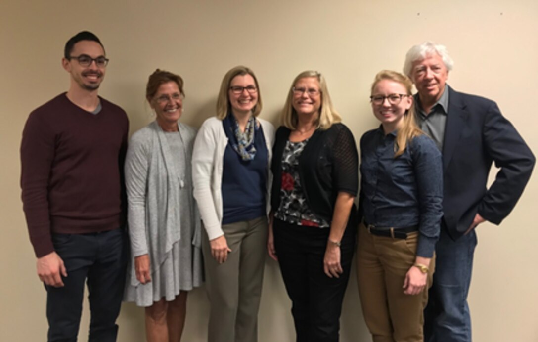 Levee Safety Communication team.  Shown L-R:  Joe Goldstein, SPL; Debra Duerr, The Participation Company (TPC); Stacy Langsdale, IWR; Jody Fischer, SPL; Nora Campbell, USIECR; and John Godec, TPC (USACE Photo