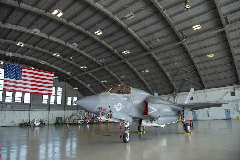 The F-35B Lighting II sits in a hanger on MacDill Air Force Base, Fla. April 4, 2018. The purpose of the visit was to inform CENTCOM senior leaders of the capabilities of the aircraft and how it meets the demands of the complex CENTCOM environment.