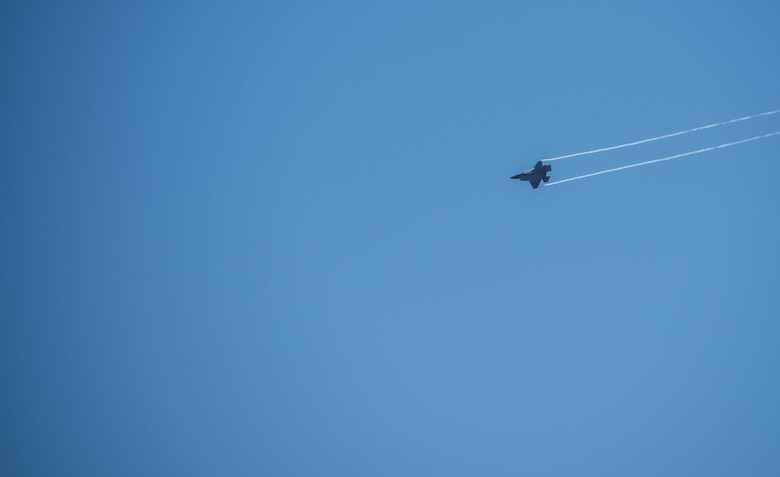 The F-35B Lightning II flies over MacDill Air Force Base Fla. Tuesday April 4, 2018.  The purpose of the visit was to inform CENTCOM senior leaders of the capabilities of the aircraft and how it meets the demands of the complex CENTCOM environment.