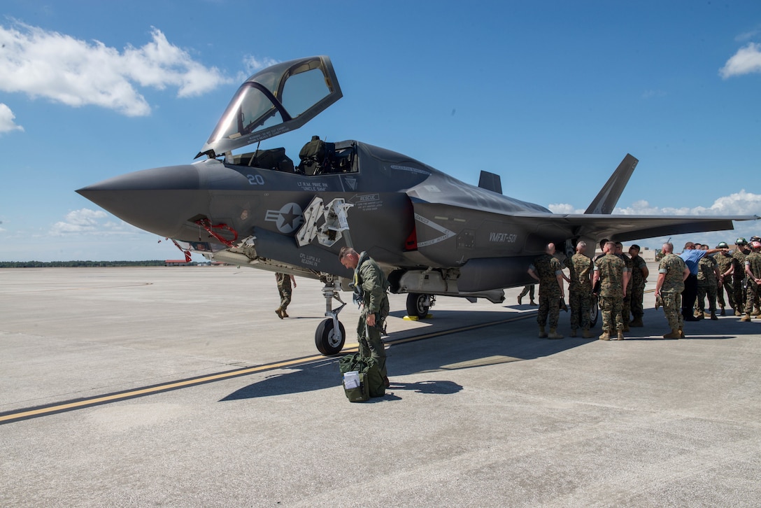 F-35B Lighting II visited MacDill Air Force base Fla. Tuesday April 4, 2018. The purpose of the visit was to inform CENTCOM senior leaders of the capabilities of the aircraft and how it meets the demands of the complex CENTCOM environment.