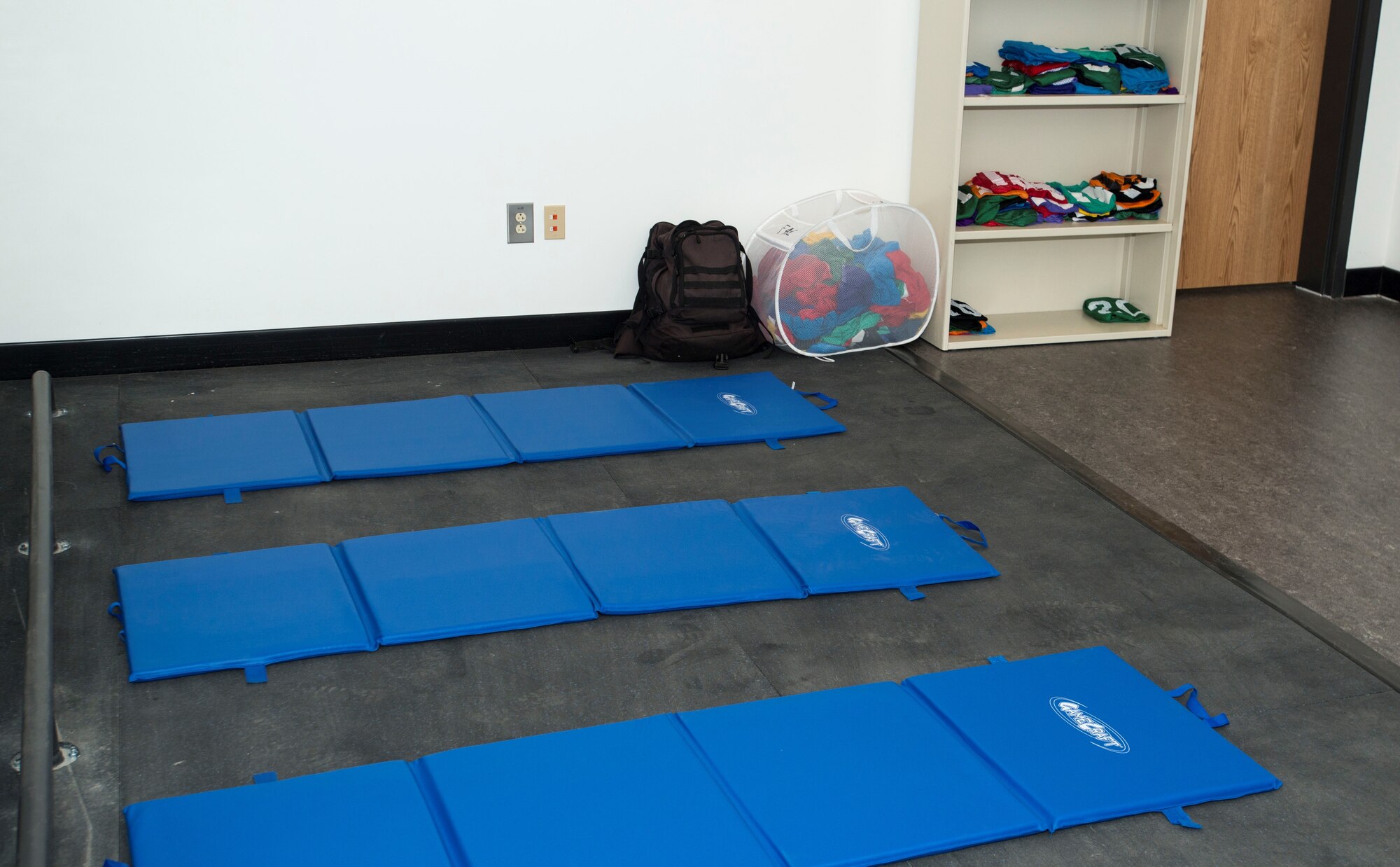 The 20th Force Support Squadron main fitness center new multi-room addition at Shaw Air Force Base, S.C., has an area for physical training testing with a waiting lounge for testers.