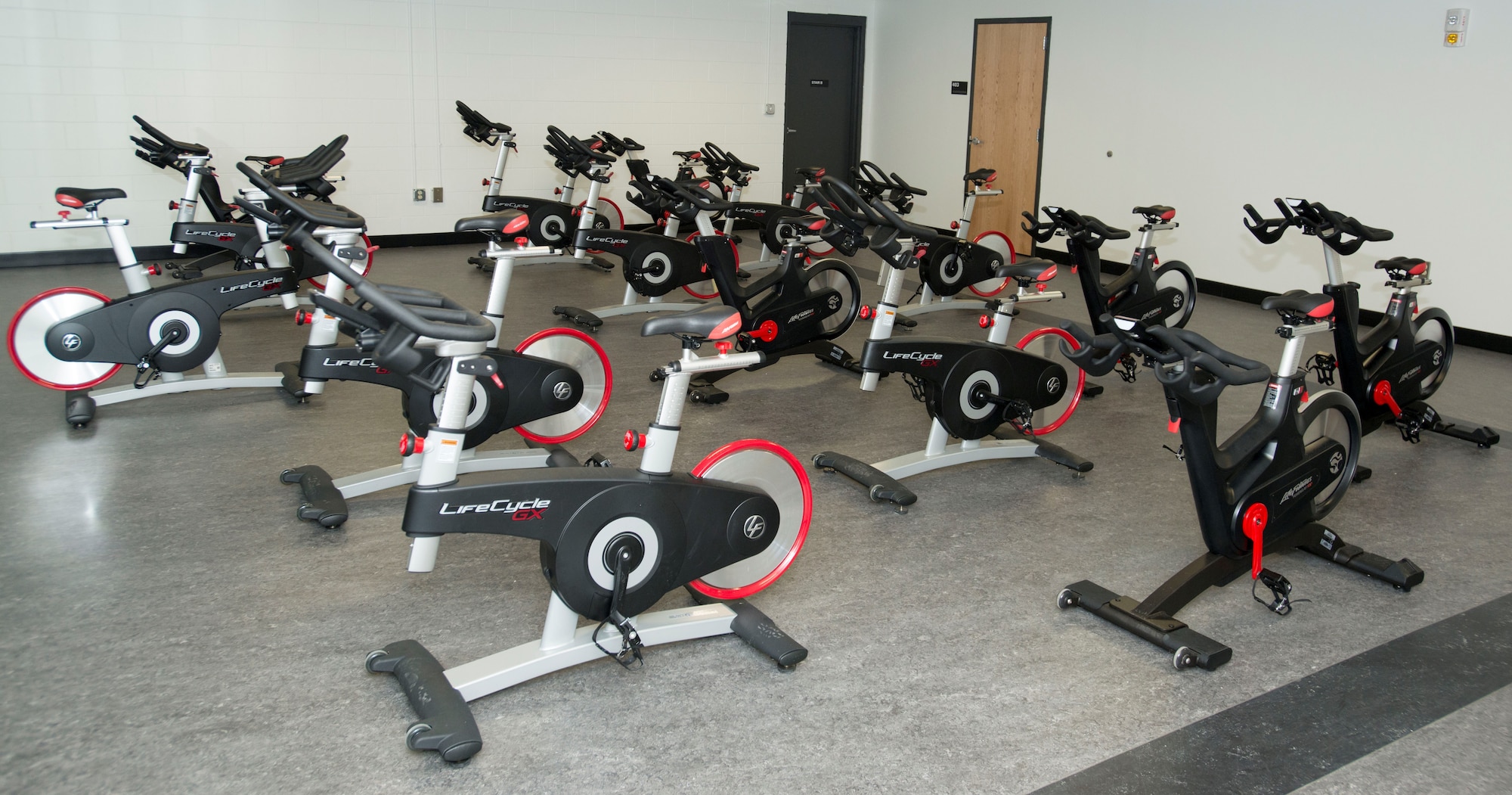 The 20th Force Support Squadron main fitness center new multi-room addition at Shaw Air Force Base, S.C., has a spin room for physical training with designated class times or individual use.