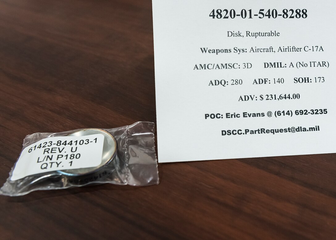 4820-01-540-8288
Weapons Sys: Aircraft, Airlifter C-17A
AMC/AMSC: 3D - DMIL: A (No ITAR)
ADQ: 280 - ADF: 140 - SOH:173
ADV: $231,644.00
DSCC. PartRequest@dla.mil