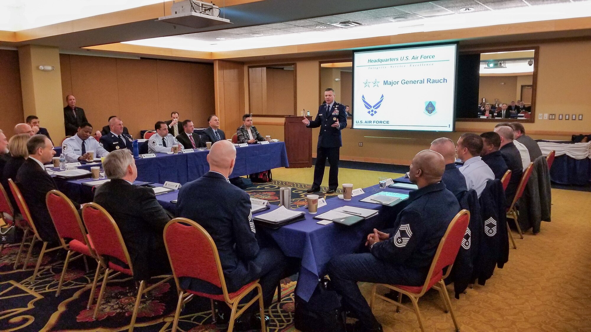 Maj. Gen. John T. Rauch Jr. welcomes attendees to the Air Force Occupational Safety Corporate Committee