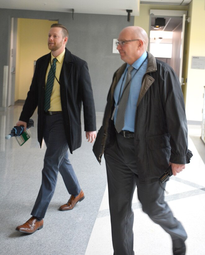 Chris Boeding walks with DLA Energy Deputy Commander Guy Beougher