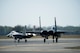 Two F-15E Strike Eagles from the 335th Fighter Squadron taxi down the runway to participate in Razor Talon, April 6, 2018, at Seymour Johnson Air Force Base, North Carolina.