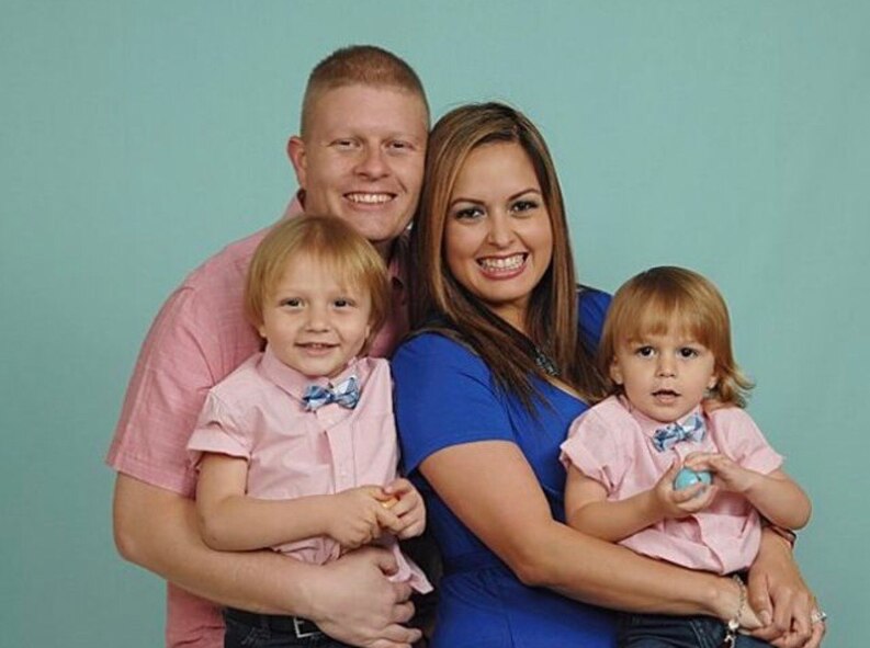 U.S. Air Force 2nd Lt. Roger Zehr, the officer in charge of operations intelligence assigned to the 6th Operations Support Squadron, pauses for a photo with his wife Nelcy Rivera, and their two sons, Alexander and Aidan Zehr-Rivera, in March, 2018.