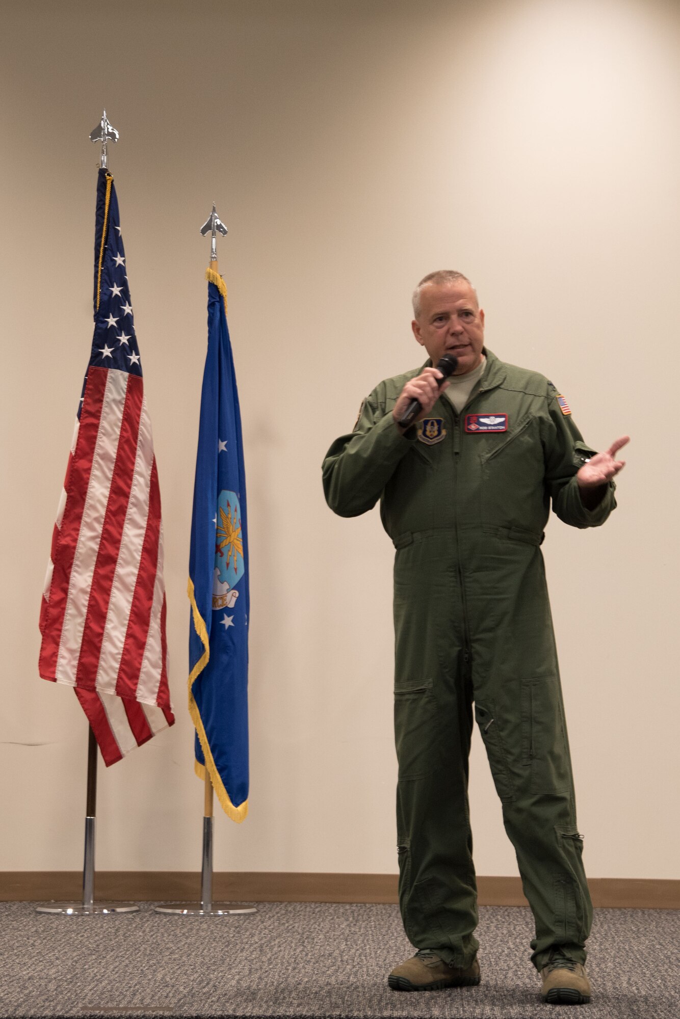 Col. Robert J. Stanton, 403rd Wing vice commander, held two commander's calls here April 7, 2018 in the Roberts Consolidated Maintenance Facility.