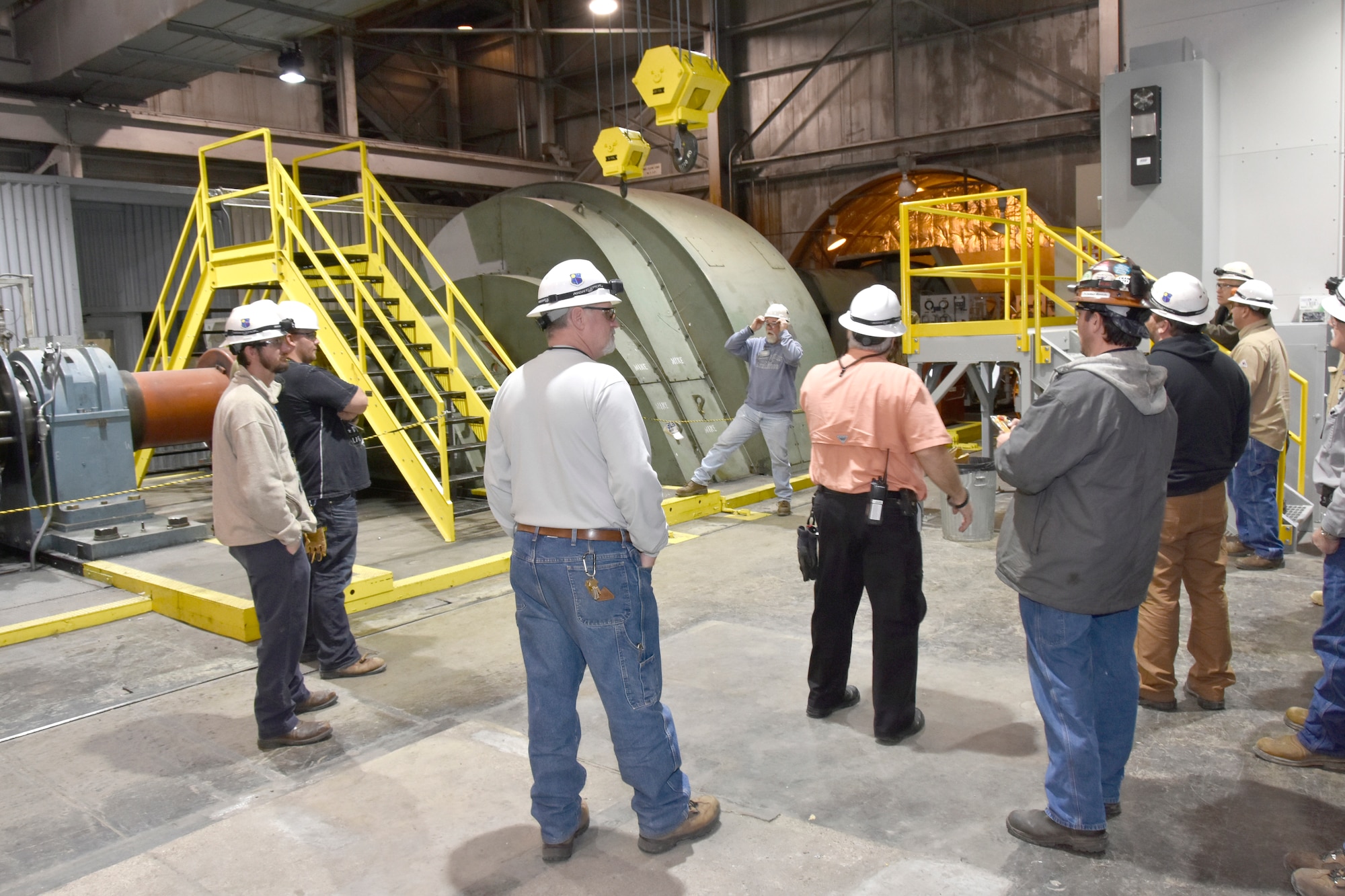 A representative with the crane company led operation and maintenance training Feb. 26 at the Propulsion Wind Tunnel Facility, which allowed AEDC crane operators and maintenance personnel to get familiar with the new crane. In a unified effort the AEDC Propulsion Wind Tunnel management, AEDC Test Operations and Sustainment contractor National Aerospace Solutions, the Arnold Air Force Base Contracting Office and the Arnold Civil Engineering Branch's SABER Contractor, SDVE, LLC, executed a replacement of the 20-ton 20-202 bridge crane at the Propulsion Wind Tunnel Facility. (U.S. Air Force photo/Rick Goodfriend)