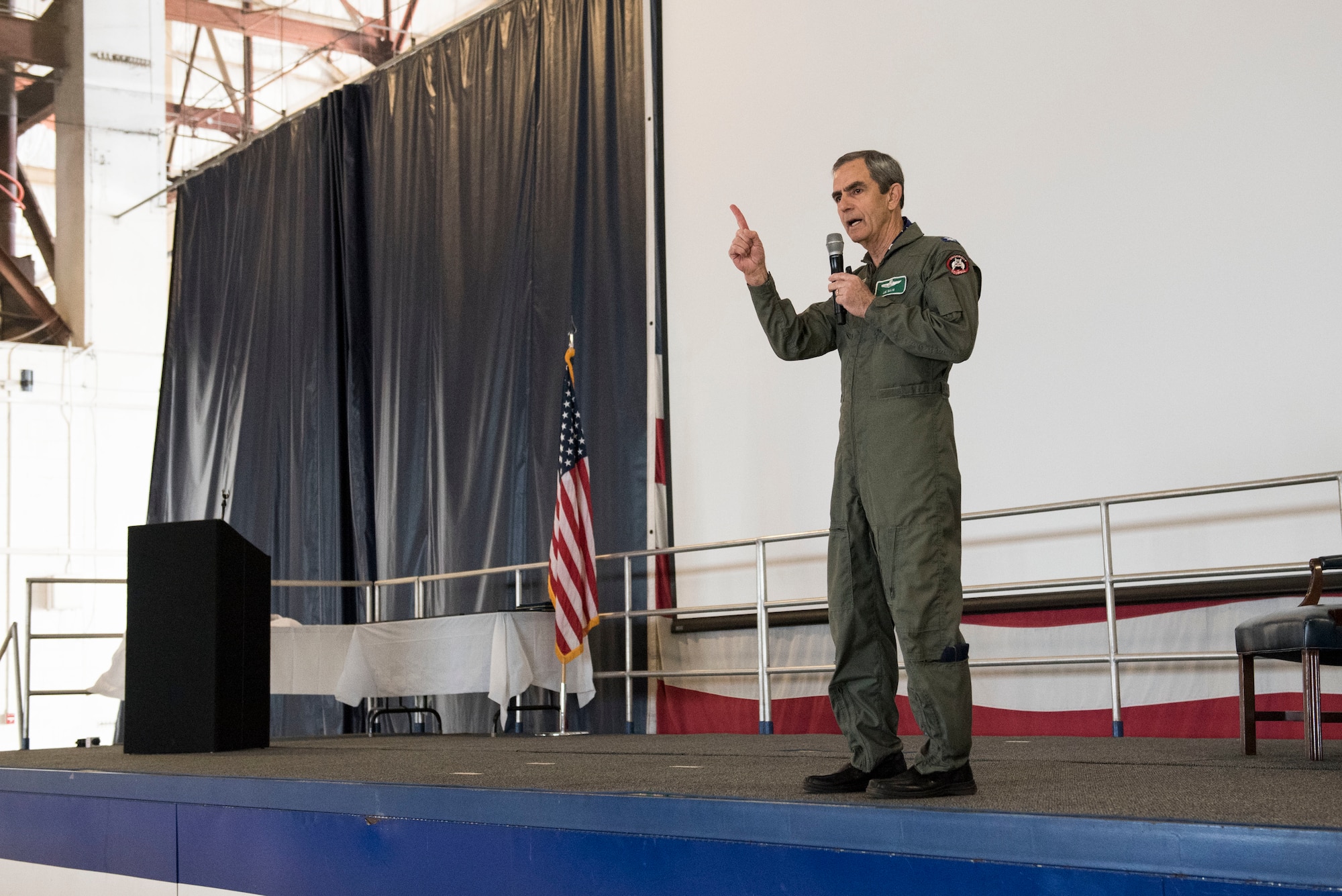 Retired U.S. Air Force Col. Lee Ellis, former Vietnam War pilot and prisoner of war, shares his experiences with Airmen at Shaw Air Force Base, S.C., April 6, 2018.