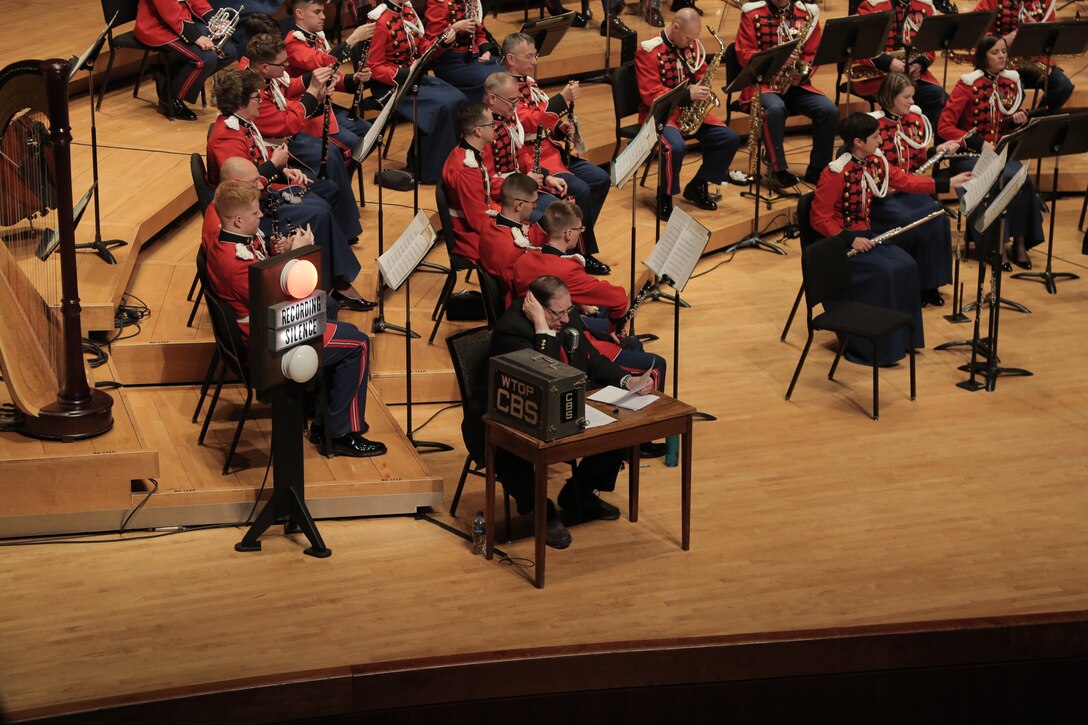 On April 8, 2018 the Marine Band reenacted a Dream Hour radio broadcast with host Robert Aubry Davis at the Clarice Smith Performing Arts Center at the University of Maryland in College Park. (Master Sgt. Kristin duBois/released)