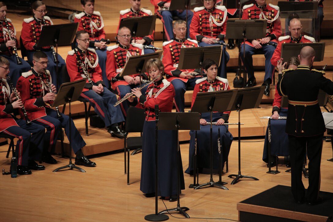On April 8, 2018 the Marine Band reenacted a Dream Hour radio broadcast with host Robert Aubry Davis at the Clarice Smith Performing Arts Center at the University of Maryland in College Park. (Master Sgt. Kristin duBois/released)