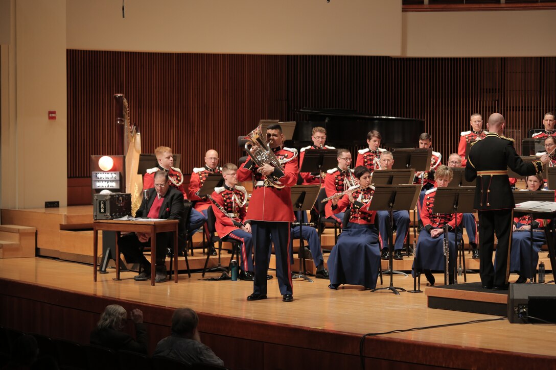 On April 8, 2018 the Marine Band reenacted a Dream Hour radio broadcast with host Robert Aubry Davis at the Clarice Smith Performing Arts Center at the University of Maryland in College Park. (Master Sgt. Kristin duBois/released)