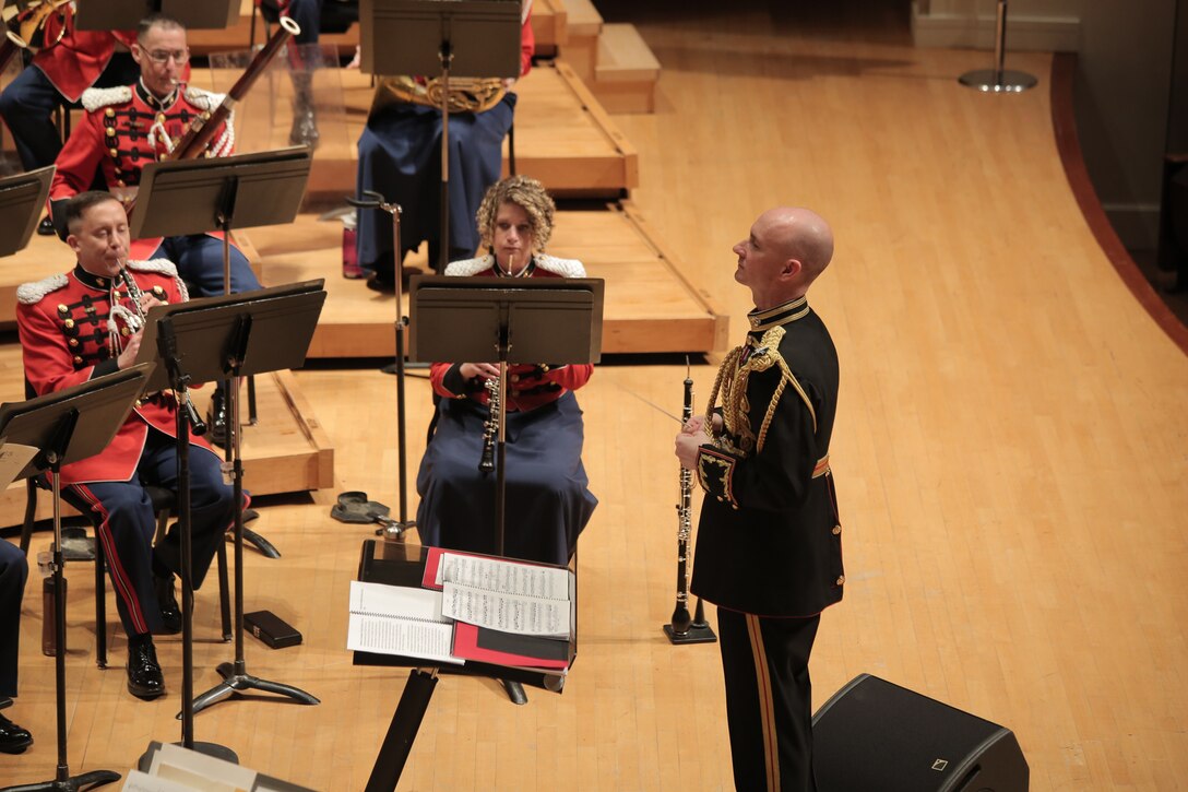 On April 8, 2018 the Marine Band reenacted a Dream Hour radio broadcast with host Robert Aubry Davis at the Clarice Smith Performing Arts Center at the University of Maryland in College Park. (Master Sgt. Kristin duBois/released)