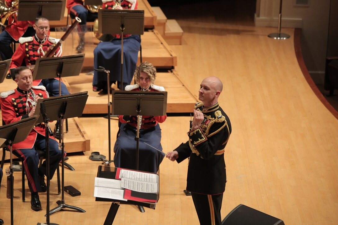 On April 8, 2018 the Marine Band reenacted a Dream Hour radio broadcast with host Robert Aubry Davis at the Clarice Smith Performing Arts Center at the University of Maryland in College Park. (Master Sgt. Kristin duBois/released)
