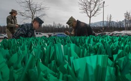 In April, the Department of Defense observes Sexual Assault Awareness and Prevention Month, offering an opportunity to continue to improve outreach and support to victims while also expanding prevention efforts. To raise awareness, members of Joint Base Elmendorf-Richardson, Alaska, created a silent display of 3,852 teal flags outside the commissary in the shape of a ribbon to represent the number of reports of sexual assault across the Army and Air Force in fiscal year 2016. For those who have experienced a sexual assault, resources are available at sapr.mil and the JBER SAPR office at 7153 Fighter Drive, JBER-E, or call 551-2020 or the SAPR/SHARP office hotline at 384-7272.