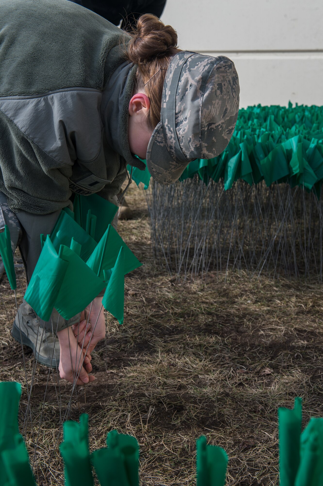 In April, the Department of Defense observes Sexual Assault Awareness and Prevention Month, offering an opportunity to continue to improve outreach and support to victims while also expanding prevention efforts. To raise awareness, members of Joint Base Elmendorf-Richardson, Alaska, created a silent display of 3,852 teal flags outside the commissary in the shape of a ribbon to represent the number of reports of sexual assault across the Army and Air Force in fiscal year 2016. For those who have experienced a sexual assault, resources are available at sapr.mil and the JBER SAPR office at 7153 Fighter Drive, JBER-E, or call 551-2020 or the SAPR/SHARP office hotline at 384-7272.