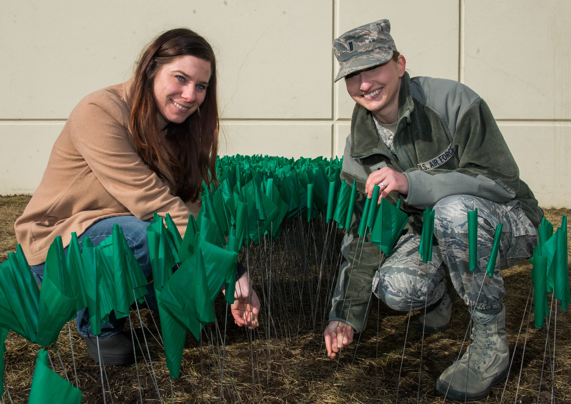 In April, the Department of Defense observes Sexual Assault Awareness and Prevention Month, offering an opportunity to continue to improve outreach and support to victims while also expanding prevention efforts. To raise awareness, members of Joint Base Elmendorf-Richardson, Alaska, created a silent display of 3,852 teal flags outside the commissary in the shape of a ribbon to represent the number of reports of sexual assault across the Army and Air Force in fiscal year 2016. For those who have experienced a sexual assault, resources are available at sapr.mil and the JBER SAPR office at 7153 Fighter Drive, JBER-E, or call 551-2020 or the SAPR/SHARP office hotline at 384-7272.