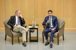 Medal of Honor winner retired Army Capt. Florent “Flo” Groberg, right, speaks to the Defense Intelligence Agency workforce.