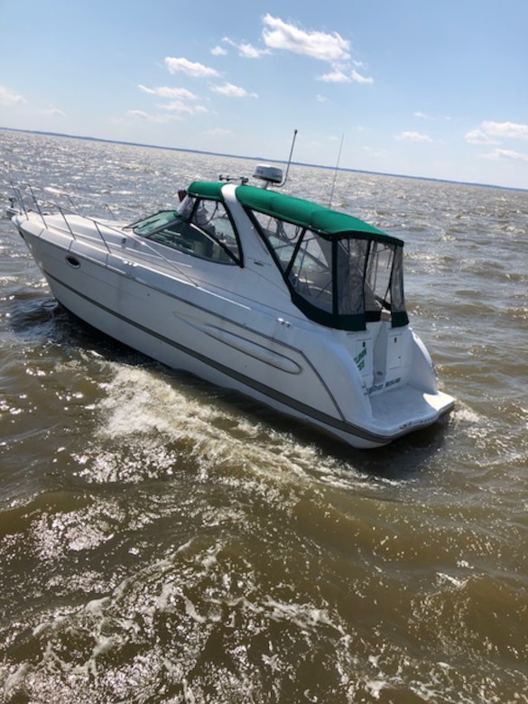 A disabled boat floats in the waters of the Chesapeake Bay as the U.S. Army Corps of Engineers crew of Survey Vessel CATLETT approaches during a rescue operation Thursday April 5, 2018. The CATLETT’s crew was conducting a routine condition survey of the Tolchester Channel when she responded to a mayday call, rescuing a boater in the disabled vessel and bringing him back to the Corps of Engineers’ facility at Fort McHenry where local emergency medical services assisted him further.