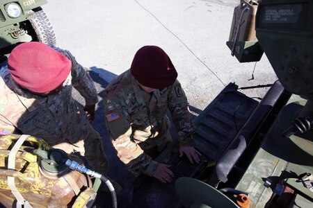 Soldiers working at a computer