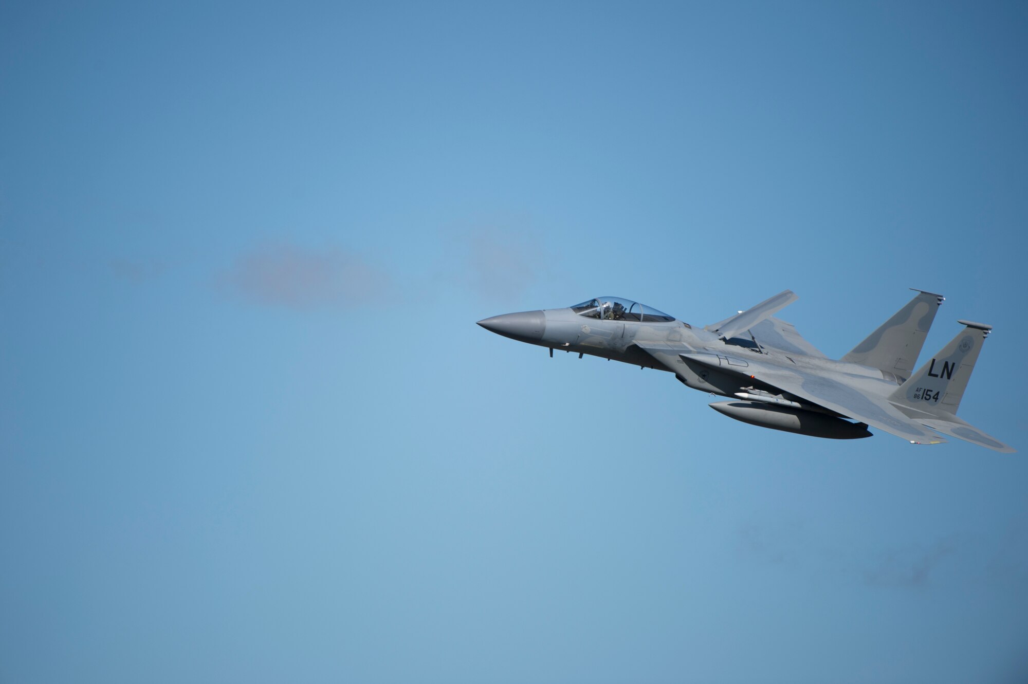 An F-15C Eagle assigned to the 493rd Fighter Squadron flies above Royal Air Force Lakenheath, England, April 5, 2018. The F-15 Eagle is an all-weather, extremely maneuverable, tactical fighter. (U.S. Air Force photo/ Senior Airman Malcolm Mayfield)