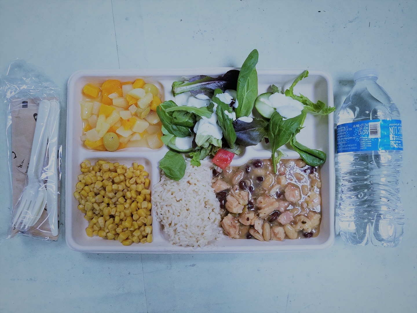 The Unitized Group Ration, comes in 14 different combinations and can be stored for up to 18 months. Each meal, along with supplements like bread and milk, provides up to 1450 calories per meal. (U.S. Air Force photo by Tech Sgt. Carlos J. Treviño)