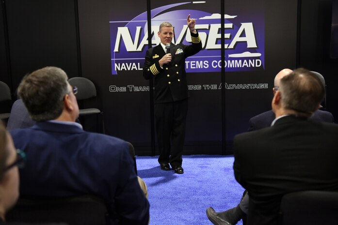 Capt. John Markowicz, Program Manager, In-Service Aircraft Carriers (PMS 312), PEO Carriers, gives a program update on Creativity and Innovation for the Life Cycle during the 2018 Sea-Air-Space Exposition