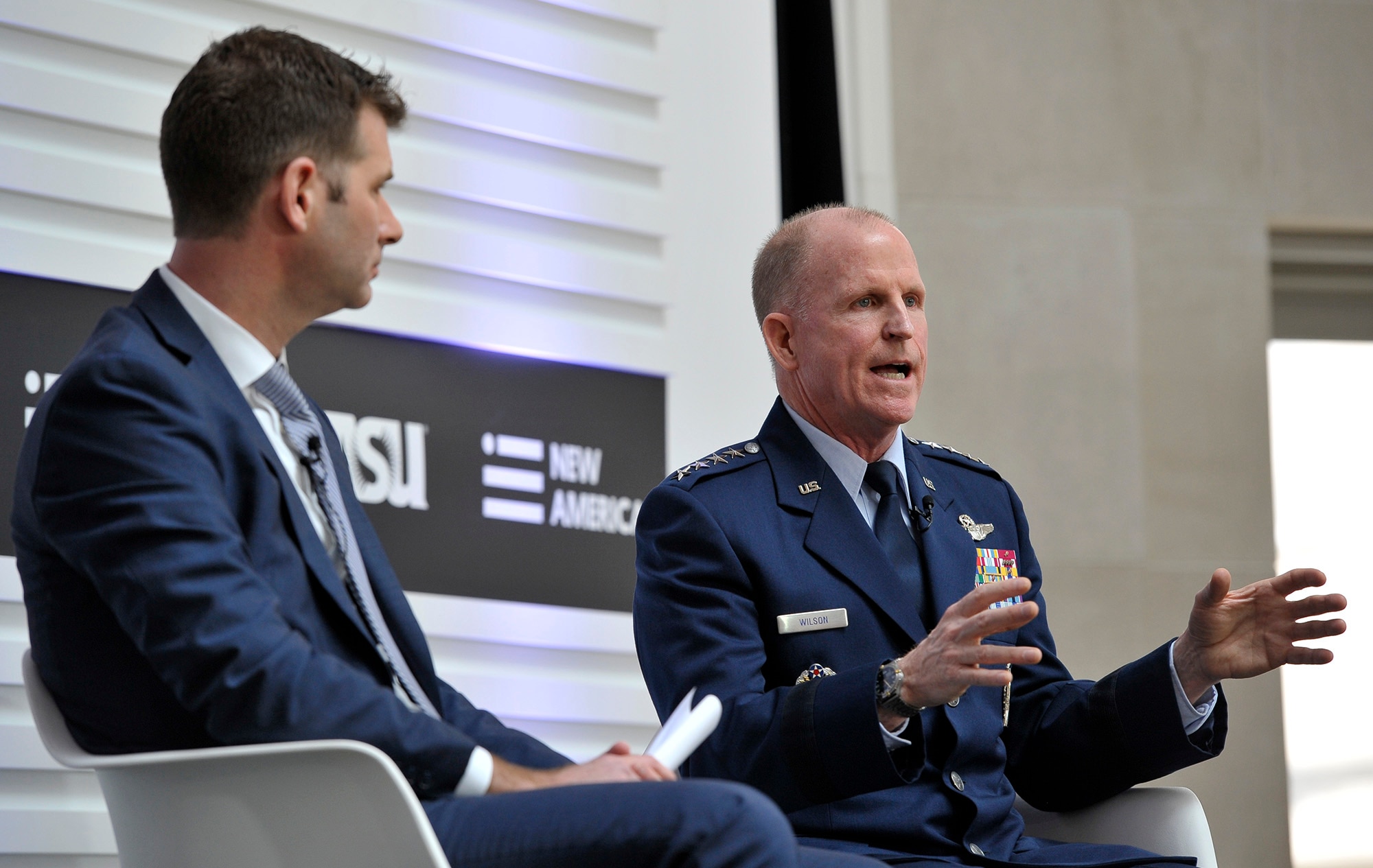 Vice Chief of Staff of the Air Force Gen. Stephen Wilson speaks during the 2018 Future of War Conference April 9, 2018, in Washington, D.C. Wilson discussed how the service will fight in the future. (U.S. Air Force photo by Tech. Sgt. Robert Barnett)