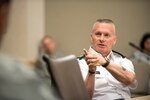 Army Command Sgt. Maj. John W. Troxell, senior enlisted advisor to the chairman of the Joint Chiefs of Staff, speaks to airmen attending an Air Force Element Senior Enlisted Leader Conference at the Pentagon.