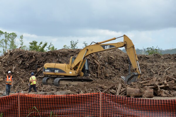 A U.S. Army Corps of Engineers Temporary Debris Reduction Site at Los Alamos in Puerto Rico, Mar. 15, 2018.