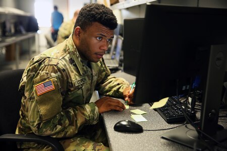 Soldier at computer
