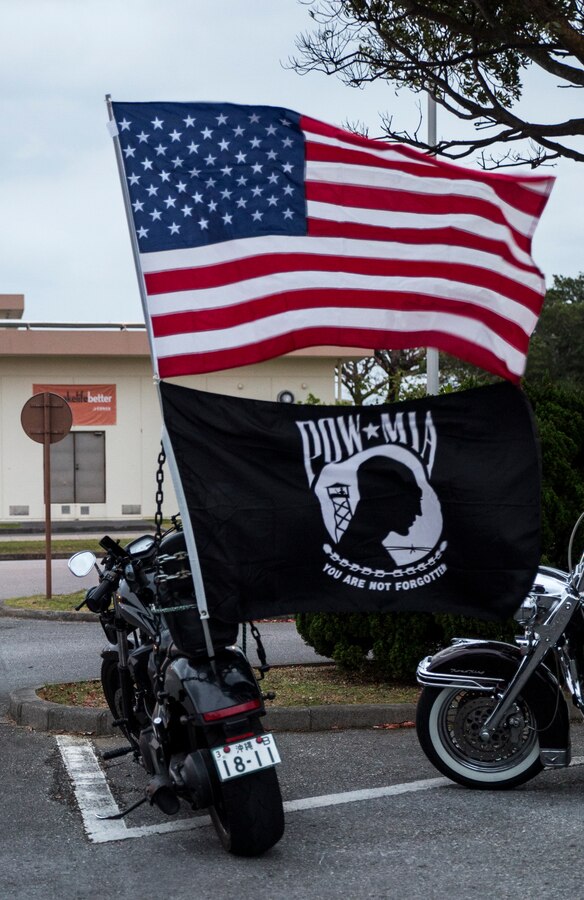 Motorcycles led the memorial procession for the Bataan Death March Memorial hike, April 7, 2018 on Kadena Air Force base, Okinawa, Japan. More than 200 service members and their families participated in the 8.5 mile hike around Kadena’s perimeter in remembrance of the prisoners of war who perished as a result of the Death March that took place in the Philippine archipelago in 1942 during WWII.