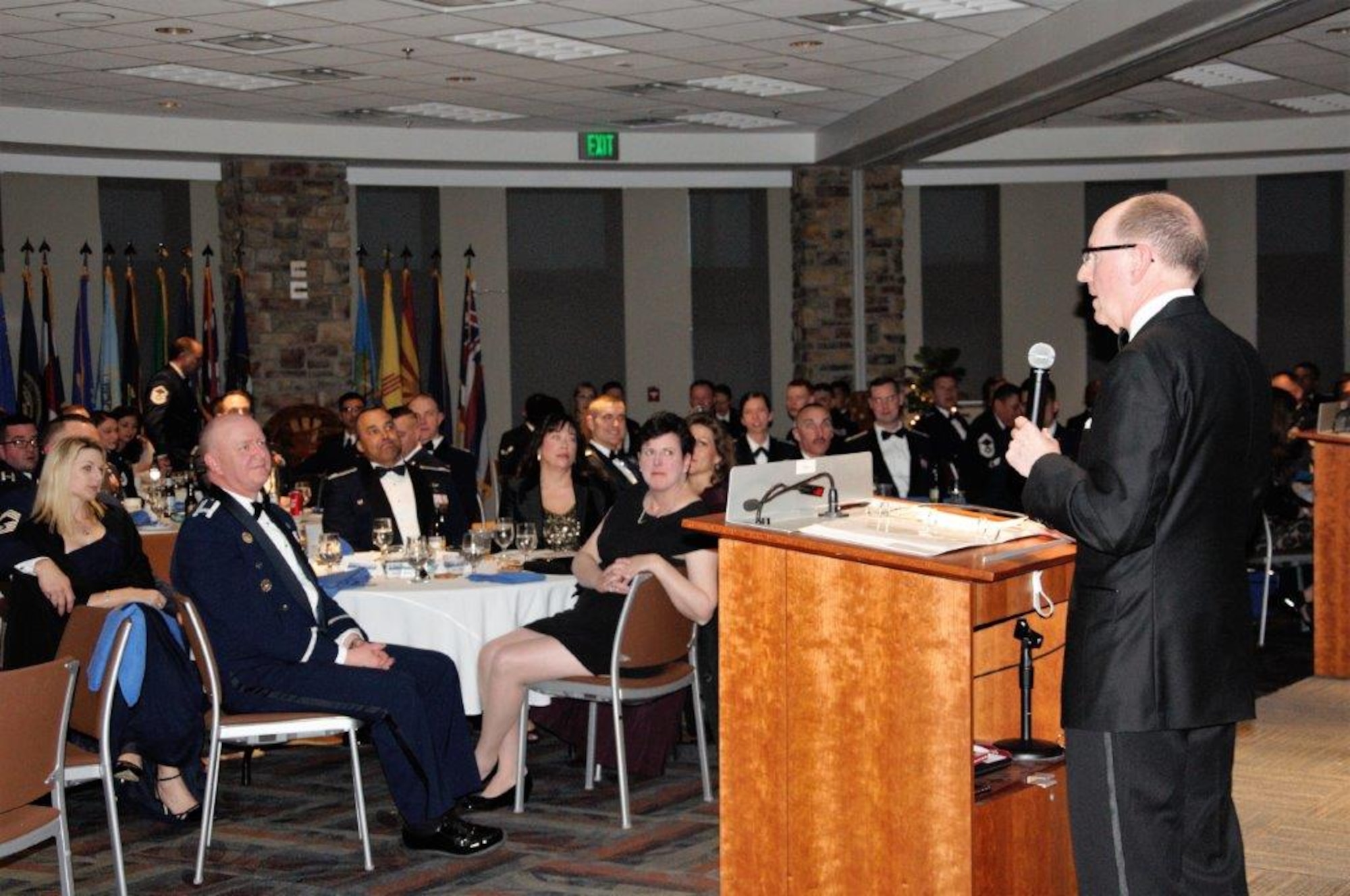 (Ret.) General C. Robert Kehler, former United States Strategic Command commander, speaks to guests at the inaugural presentation of the General C. Robert Kehler Awards, March 20, 2018, on Buckley Air Force Base, Colorado. Kehler, who the awards are dedicated to, was a pioneer in the space operations community as well as instrumental to the design and successful fielding of Space-Based Infrared System. (Courtesy photo)