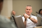 Army Command Sgt. Maj. John W. Troxell, senior enlisted advisor to the chairman of the Joint Chiefs of Staff, speaks to airmen attending an Air Force Element Senior Enlisted Leader Conference at the Pentagon April 4.