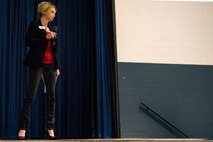 Christi Roy, Mothers Against Drunk Driving coordinator, talks about ways to prevent drunken driving during Moody’s Alcohol Awareness Day, March 9, 2018, at Moody Air Force Base, Ga. Moody’s Alcohol Drug and Prevention Treatment program hosted the event as part of Alcohol Awareness Month, with this year’s theme being “Changing Attitudes: It’s not a ‘rite of passage.’” The focus of the event was geared towards educating Airmen on how to drink responsibly and the effects of drunken driving. (U.S. Air Force photo by Airman 1st Class Erick Requadt)