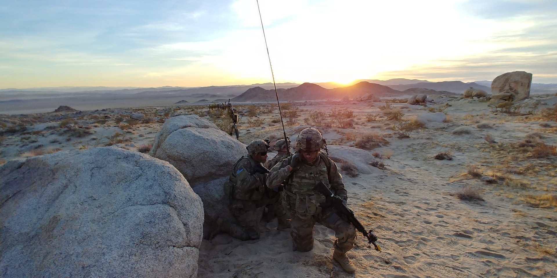 Soldiers from Expeditionary Cyber Support Detachment, 782nd Military
Intelligence Battalion (Cyber), provide offensive operations in support of 1st
Stryker Brigade Combat Team, 4th Infantry Division, during seizure of town at
National Training Center, Rotation 18-03, Fort Irwin, California, January 18,
2018 (U.S. Army/Adam Schinder)