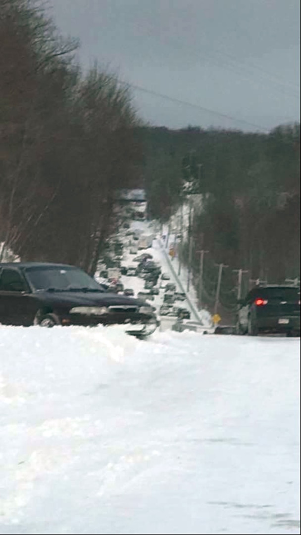 Traffic lined up during March 2 snow storm at DLA Distribution Tobyhanna, Pennsylvania.