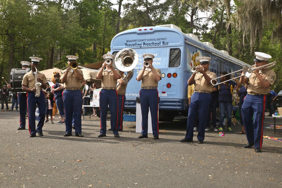 The Parris Island Marine Band performs at Kids Fest in Beaufort, S.C. April 7. Kids Fest was held to help raise awareness for the month of the military child and child abuse prevention month. Marine Corps Community Services hosted the event, organizing informational booths, resources and entertainment.